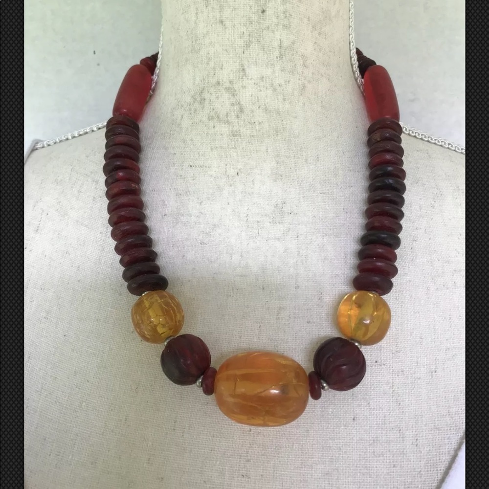 Necklace‎ Stones beads red amber brown earth tones